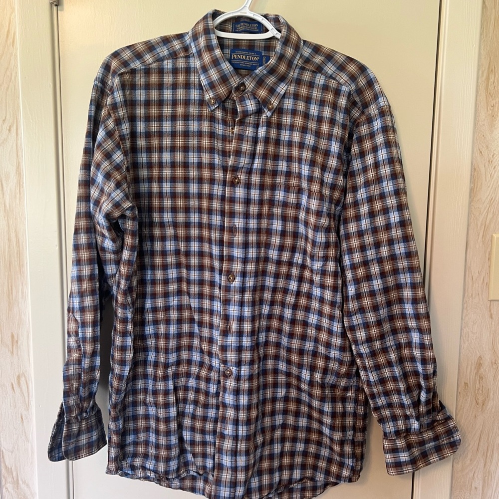Pendleton Blue And Brown Casual Button Down Shirt - image 1